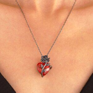 Gothic Rose Red Love Necklace Women's Y2K Grunge Jewelry Dainty Gun Metal Color